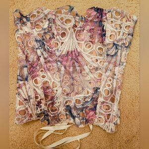 Y2K Butterfly Abstract Corset w Back Ribbon Lace Up.